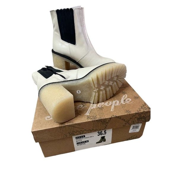 Free People James Chunky Heel Chelsea Boot White Leather Size US 6.5 - Picture 6 of 7